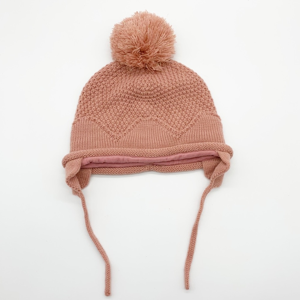 Majestic Filatures Deluxe Knit Lined Pom Pom Trapper Beanie Hat in Blush Pink